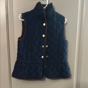 Janie and Jack Navy Quilted Vest with Brown Trim